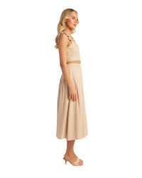 'Kaylee' Ruffle Detail Top & Skirt Set - Beige