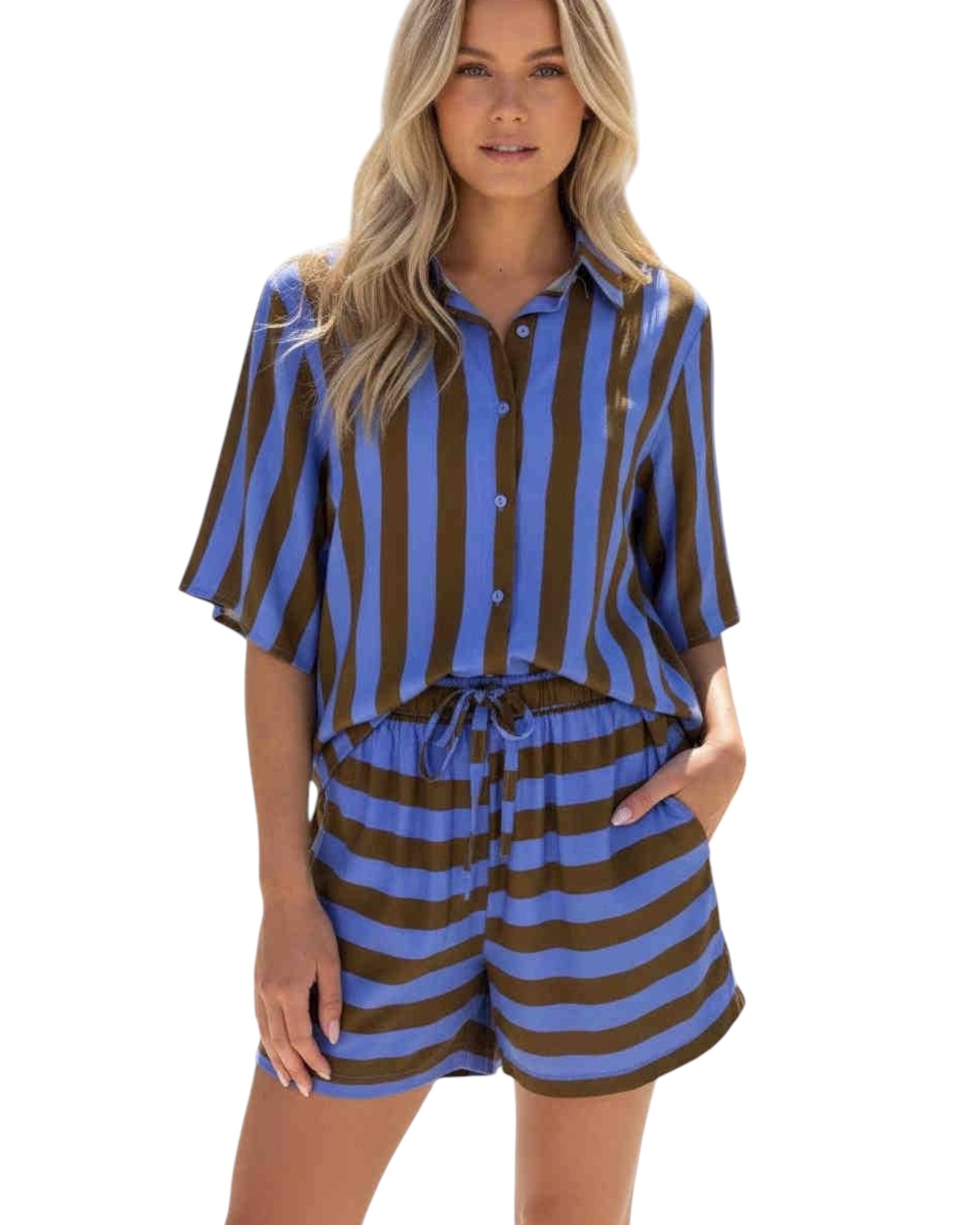 ‘Candice' Stripe Set - Blue/Choc