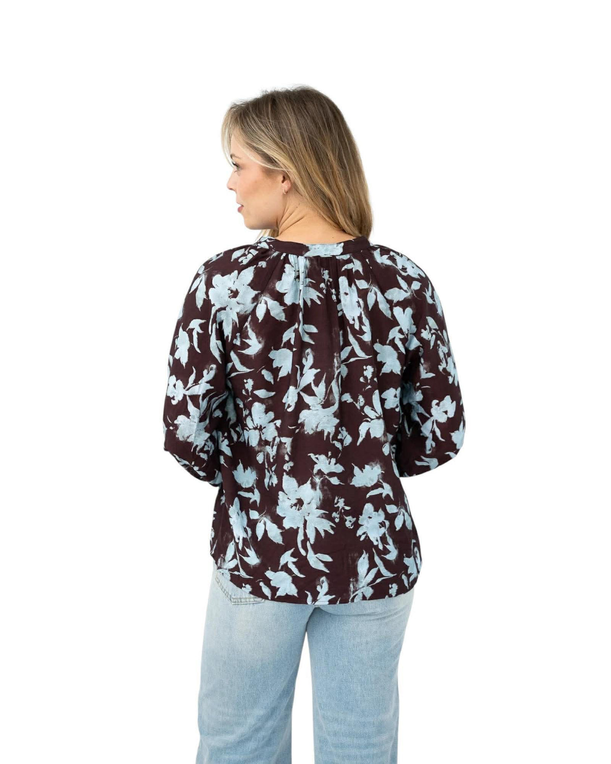 ‘Emily' Floral Top - Choc/Blue