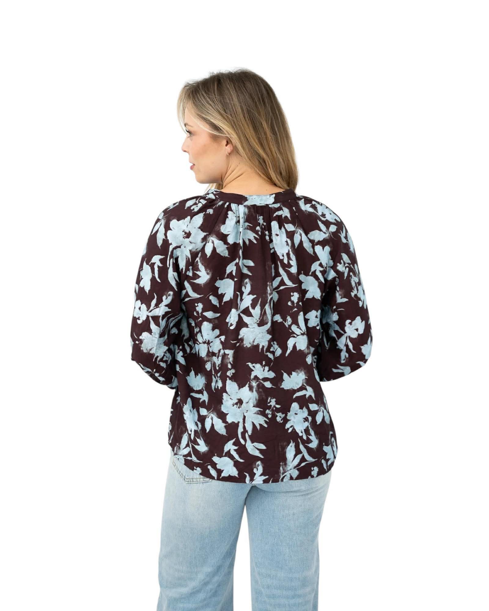 ‘Emily' Floral Top - Choc/Blue