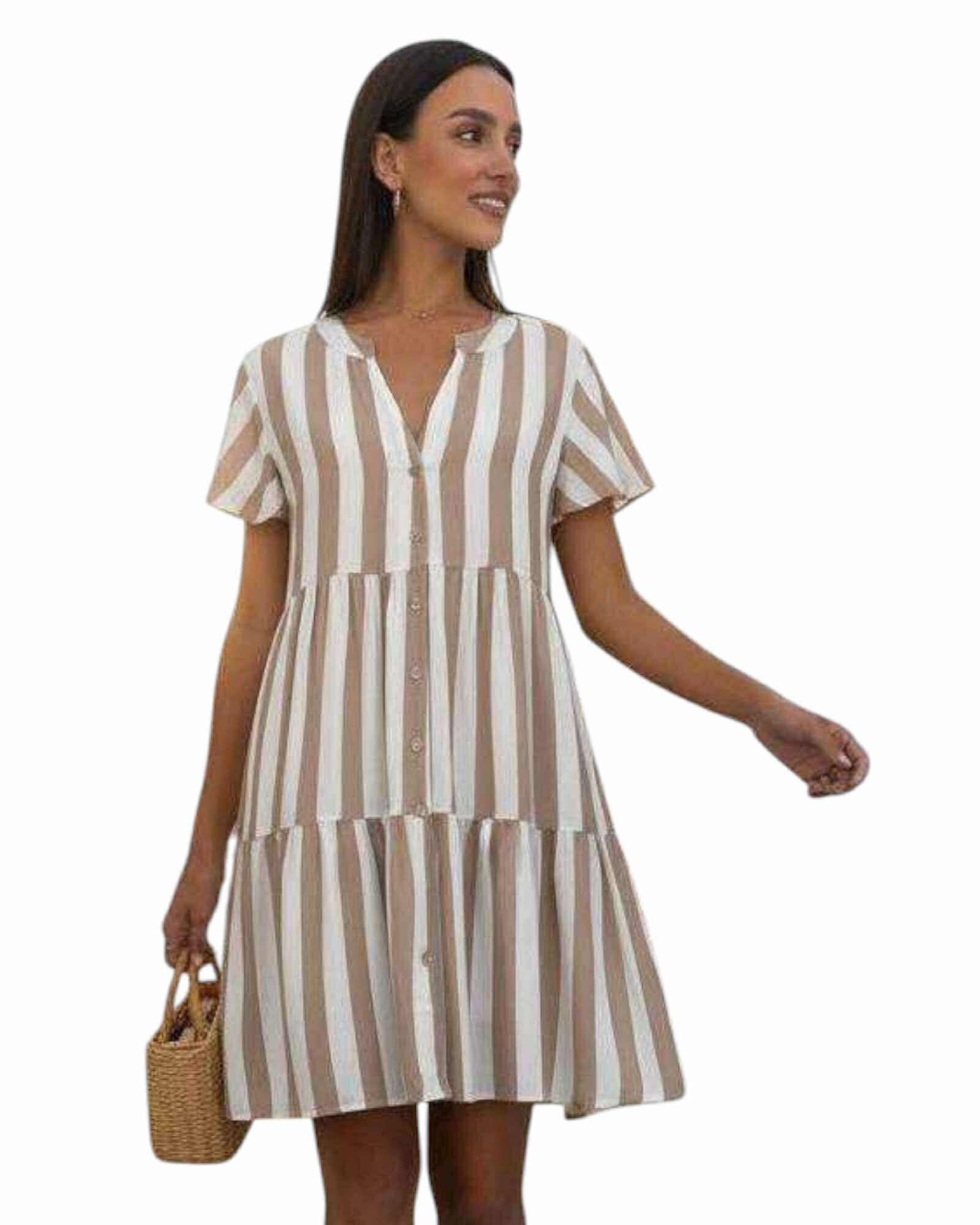 ‘Katie' Stripe Dress - Mocha