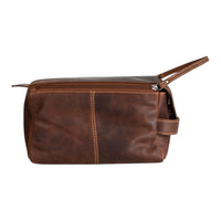 ‘Darwin' Leather Travel Wash Bag - Sandel