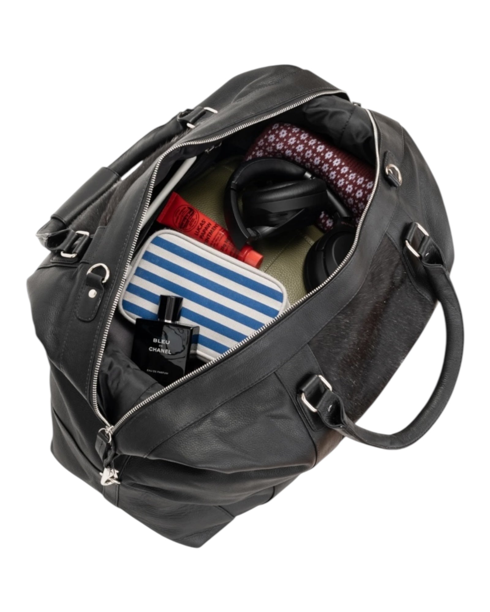'Outback' Cowhide Weekender Duffle Bag - Black