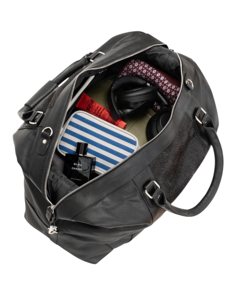 'Outback' Cowhide Weekender Duffle Bag - Black