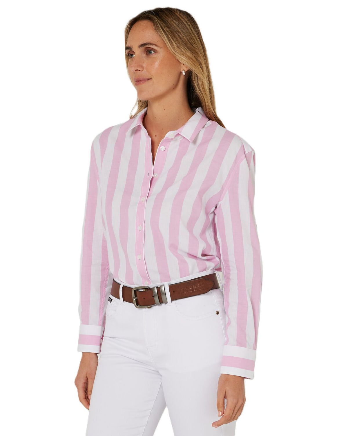 'Jacquelin' Classic Cotton L/S Shirt - Pink Stripe