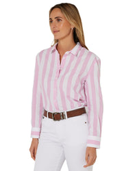 'Jacquelin' Classic Cotton L/S Shirt - Pink Stripe