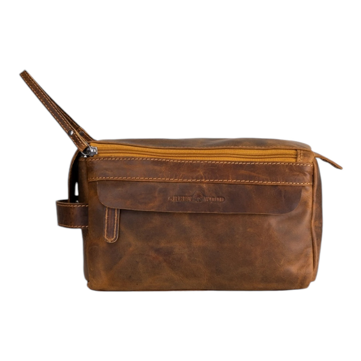 'Darwin' Leather Travel Wash Bag - Camel