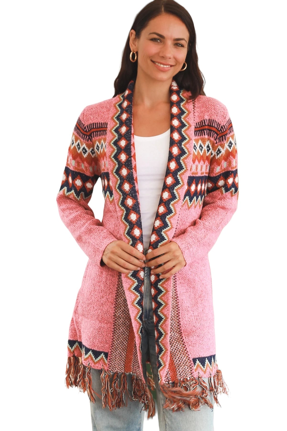Aztec Knit Cardigan Pink