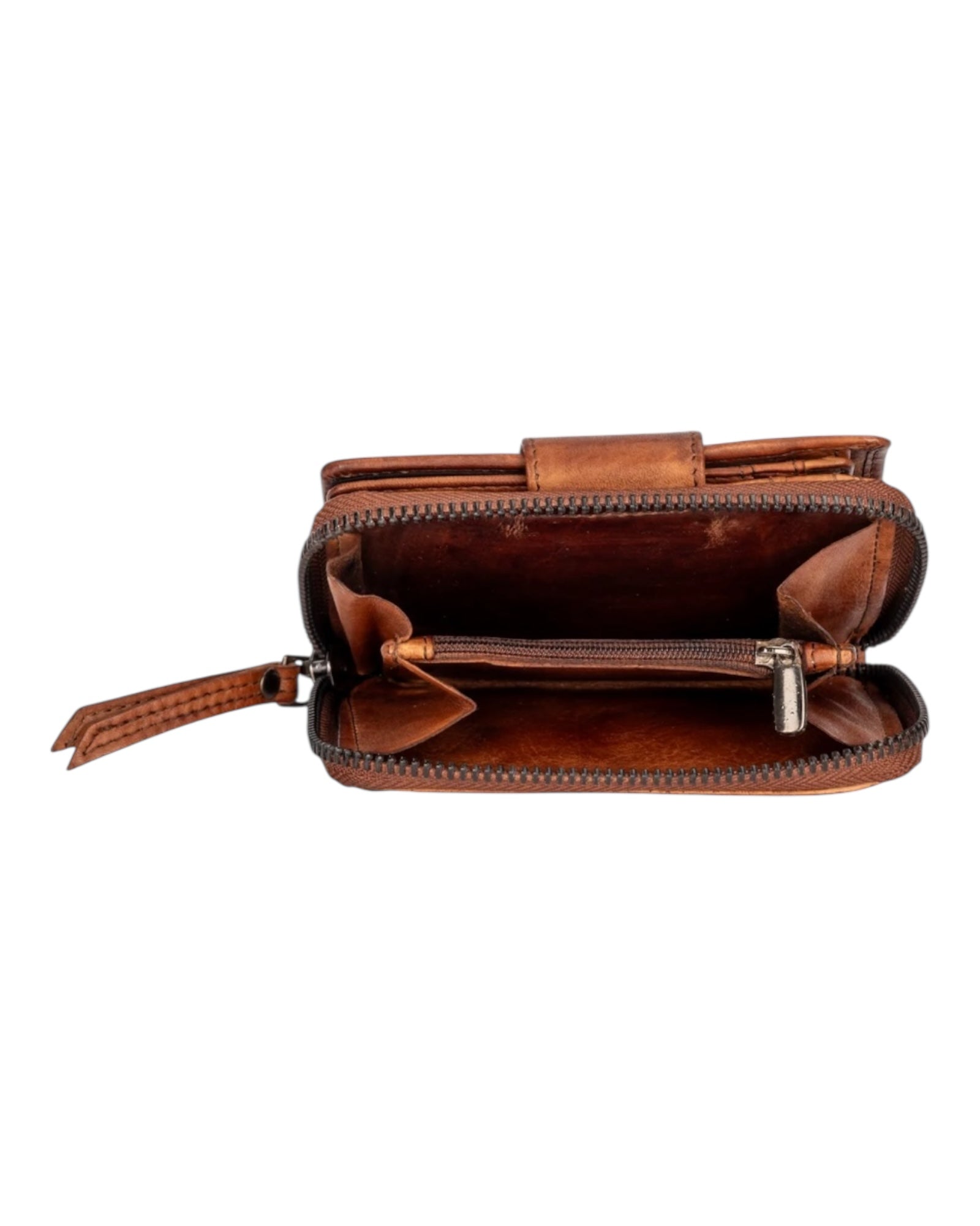 'Tina' Zipper Leather Wallet - Cognac