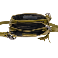 'Ellie' Leather Shoulder Bag - Olive Green