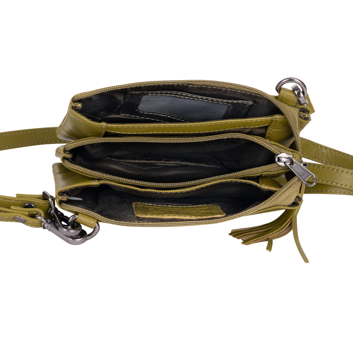 'Ellie' Leather Shoulder Bag - Olive Green
