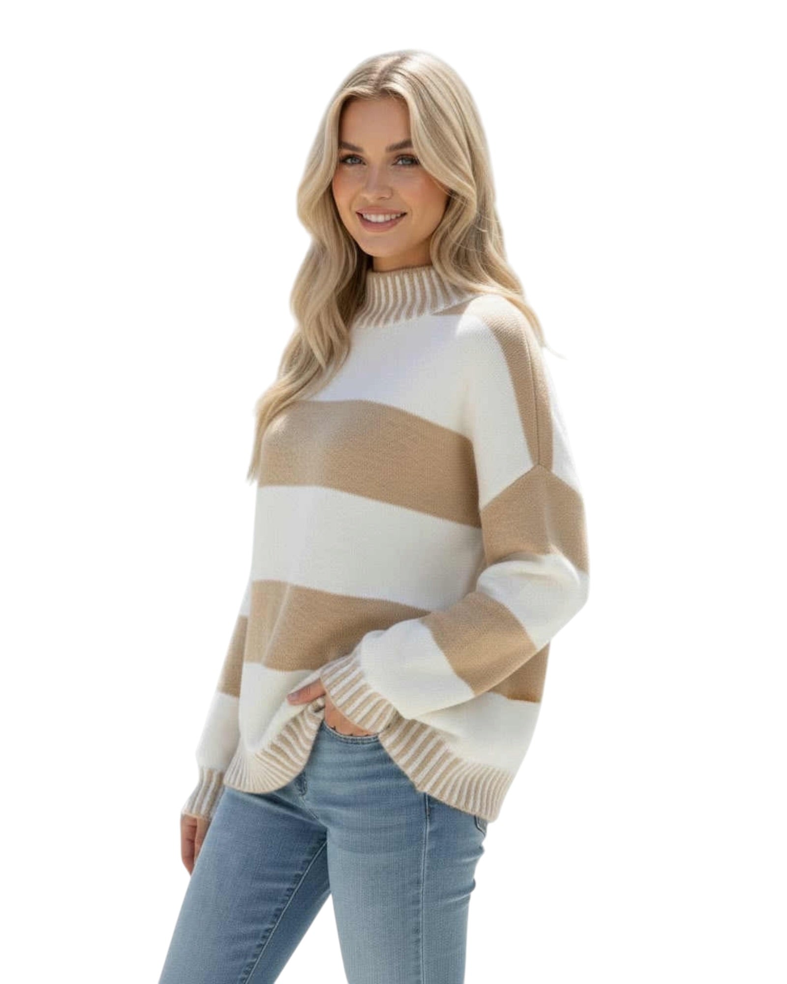 'Arlia' Stripe Knit - Caramel/Cream