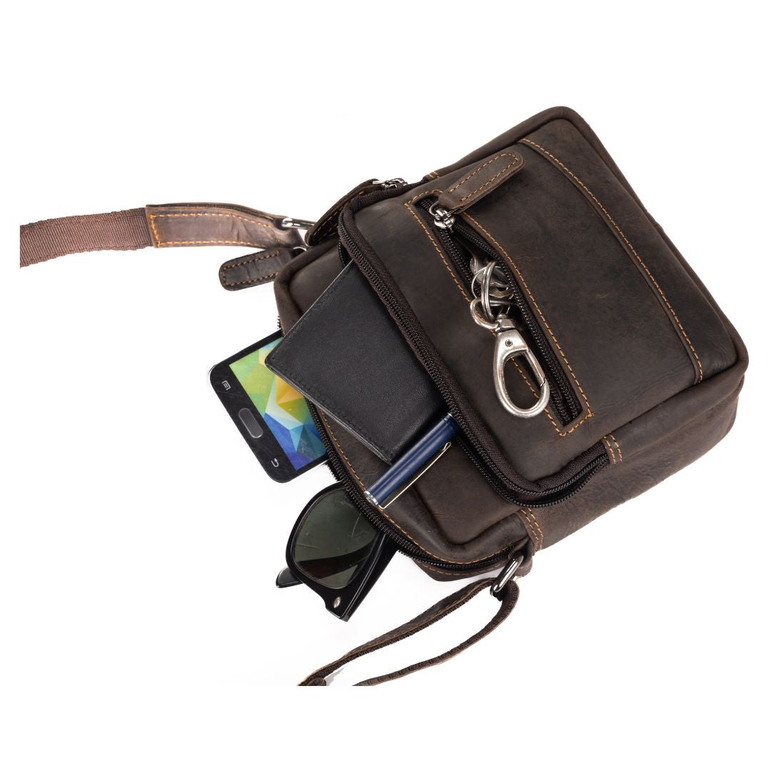 ‘Oliver' Leather Crossbody Bag – Brown
