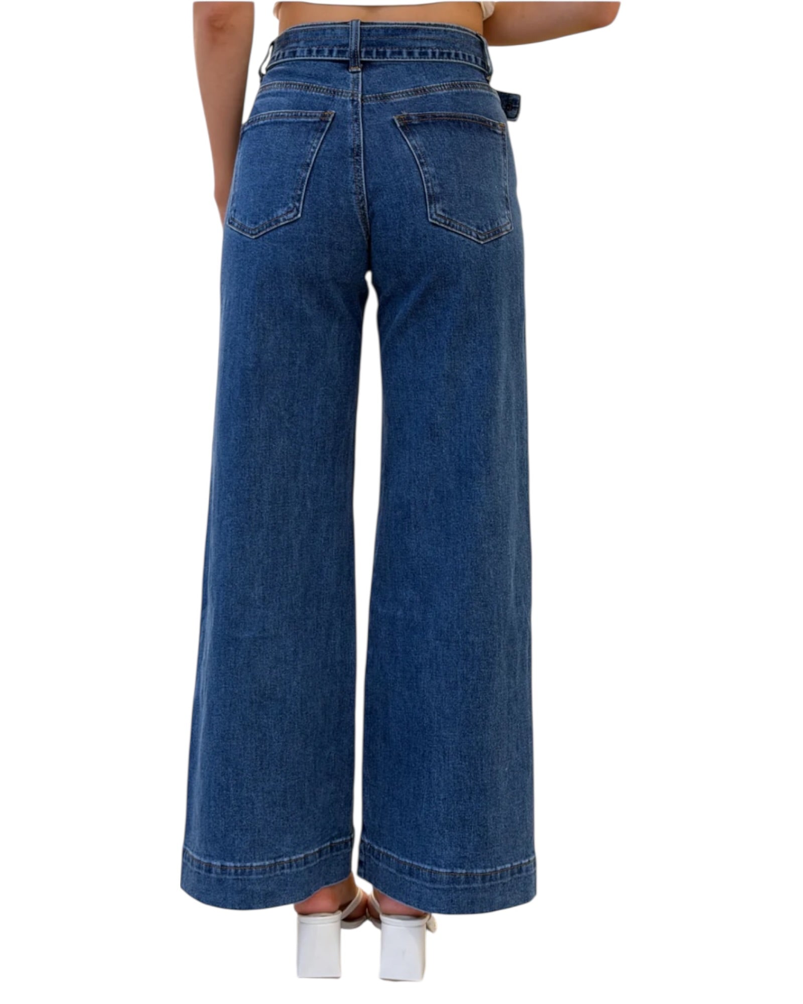 'Brooke' Front Seam Belted Straight Leg Jeans