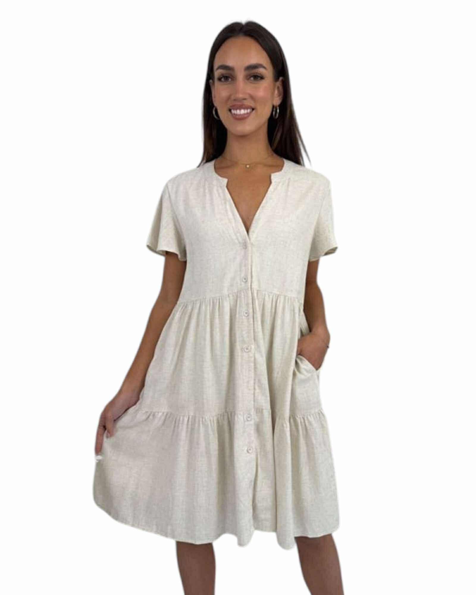 'Claire' Linen Dress - Natural
