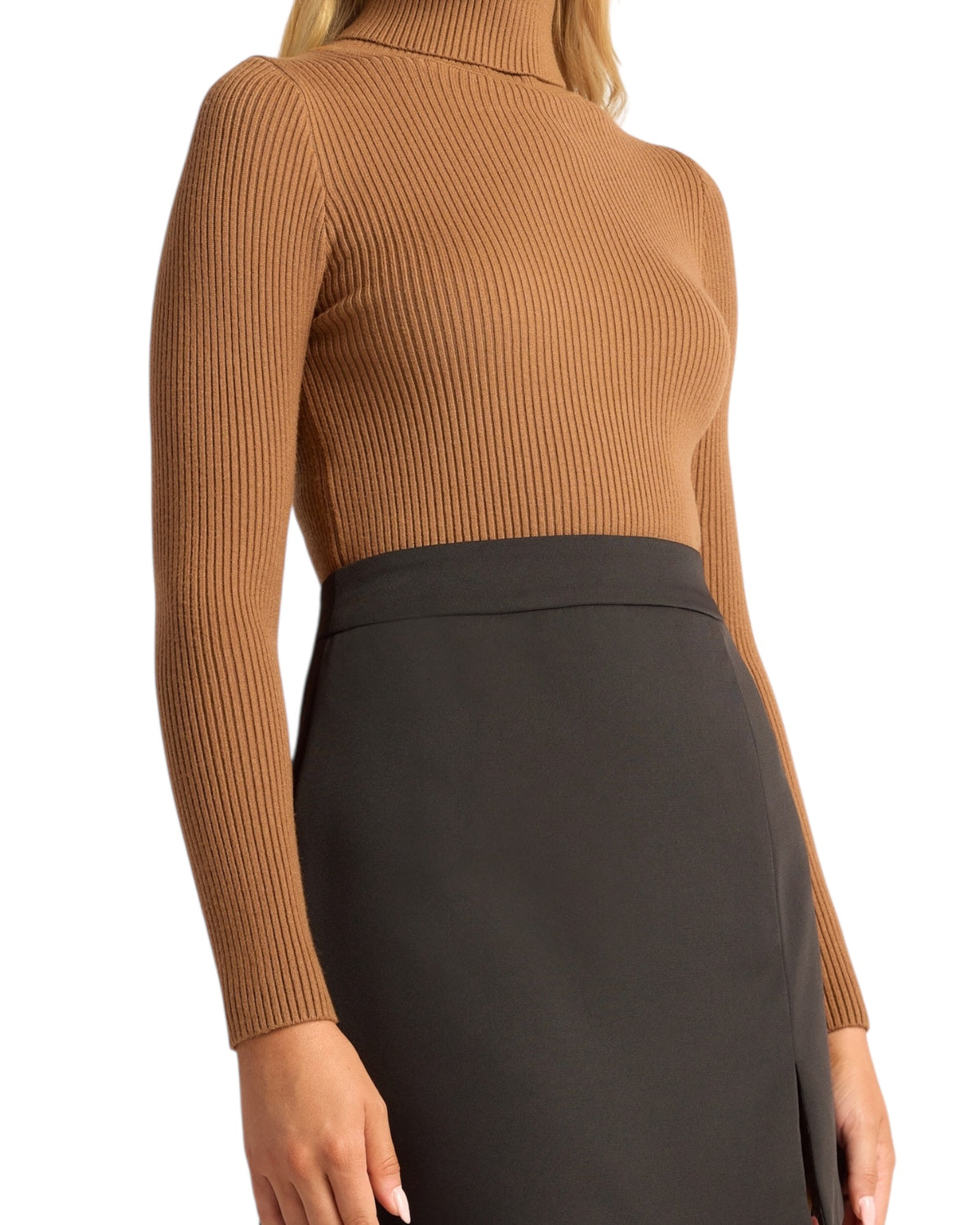 'Carly' High Neck Fitted Basic Knit Top - Rust