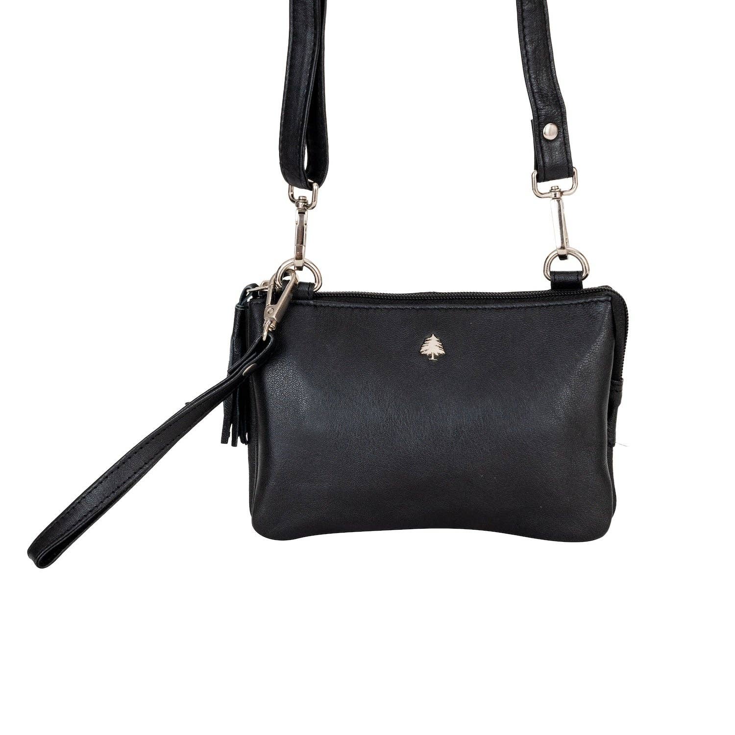 'Ellie' Crossbody Leather Bag - Black