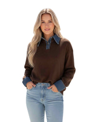 'Tahlia' Denim Collar/Cuff Knit - Coffee