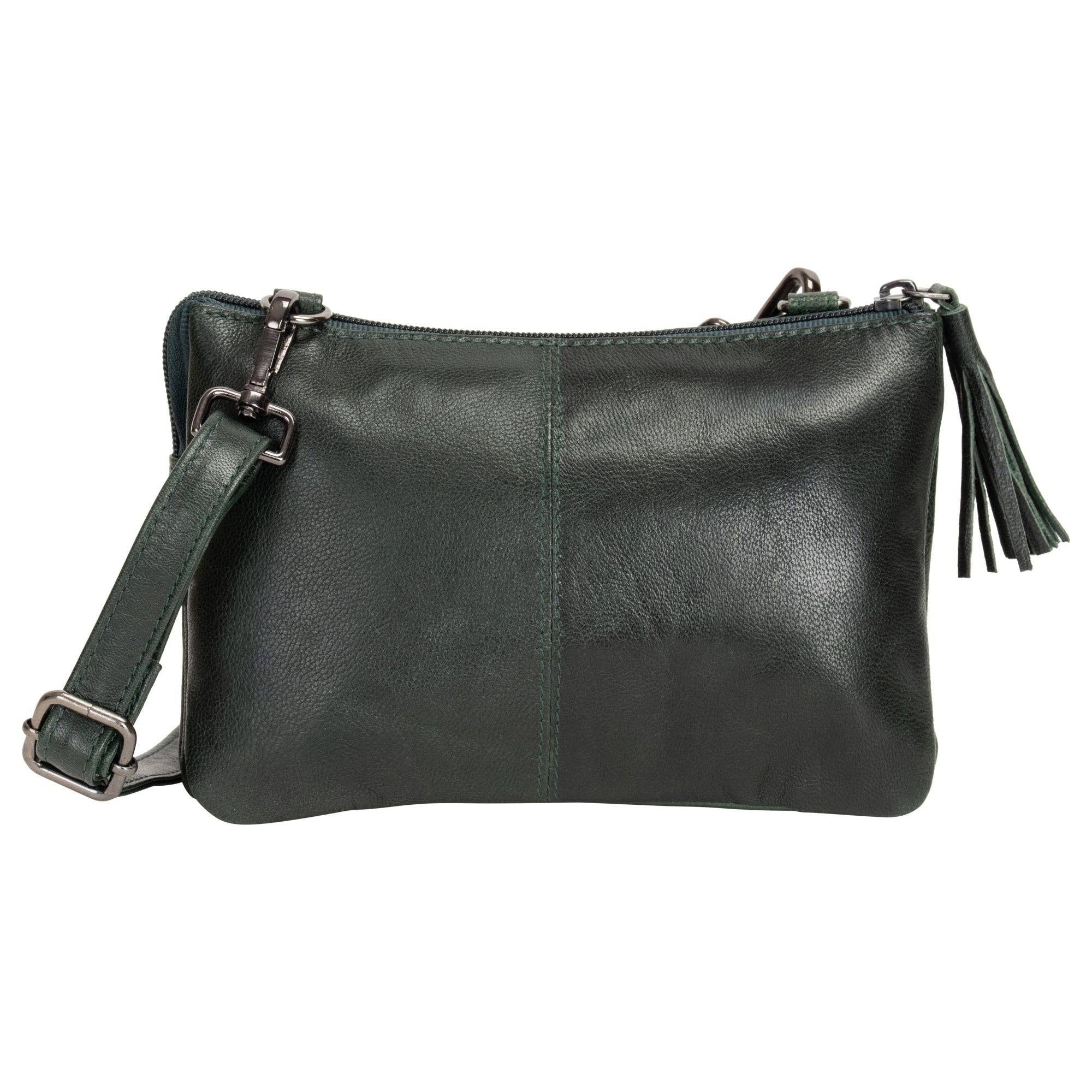 'Ellie' Leather Shoulder Bag - Bottle Green