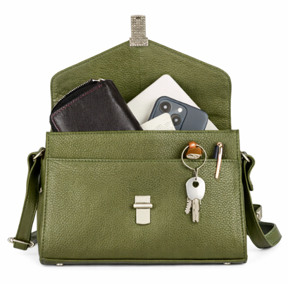 ‘Harper' Leather Crossbody Bag – Olive Green