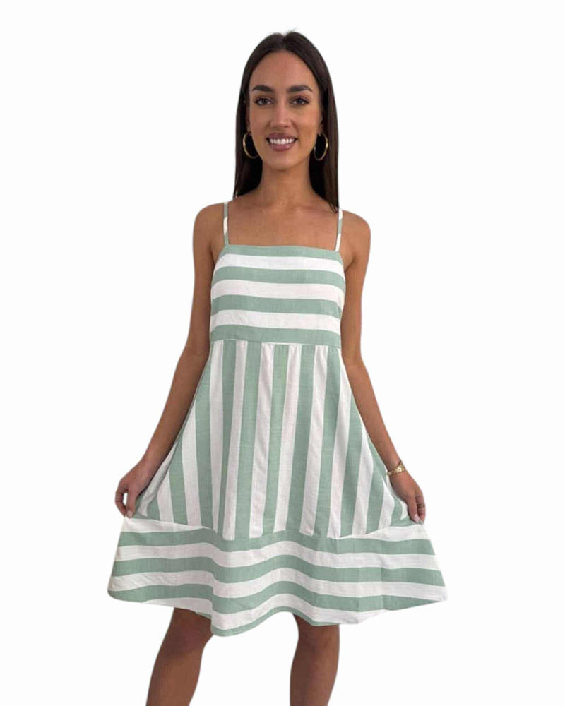 'Amelia' Stripe Dress - Green