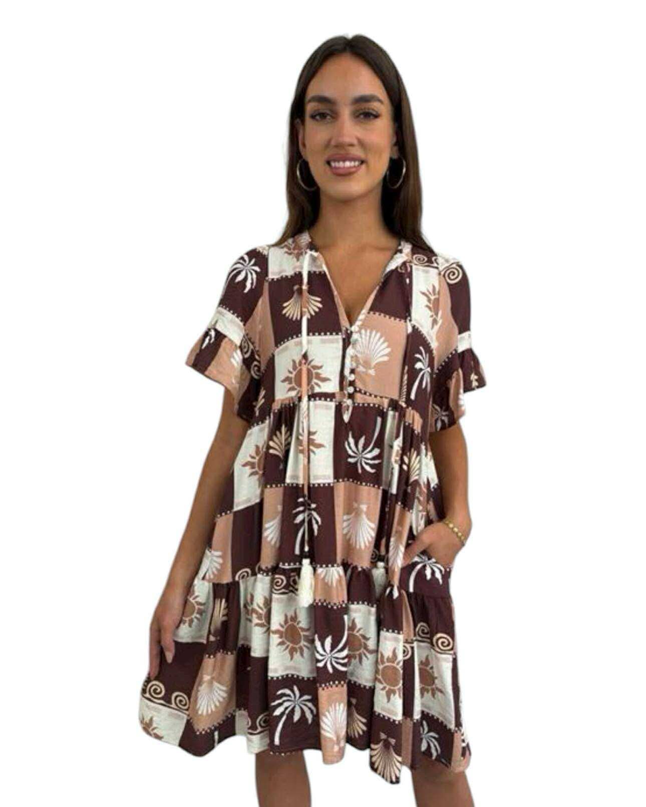 ‘Melissa' Palm Dress - Brown