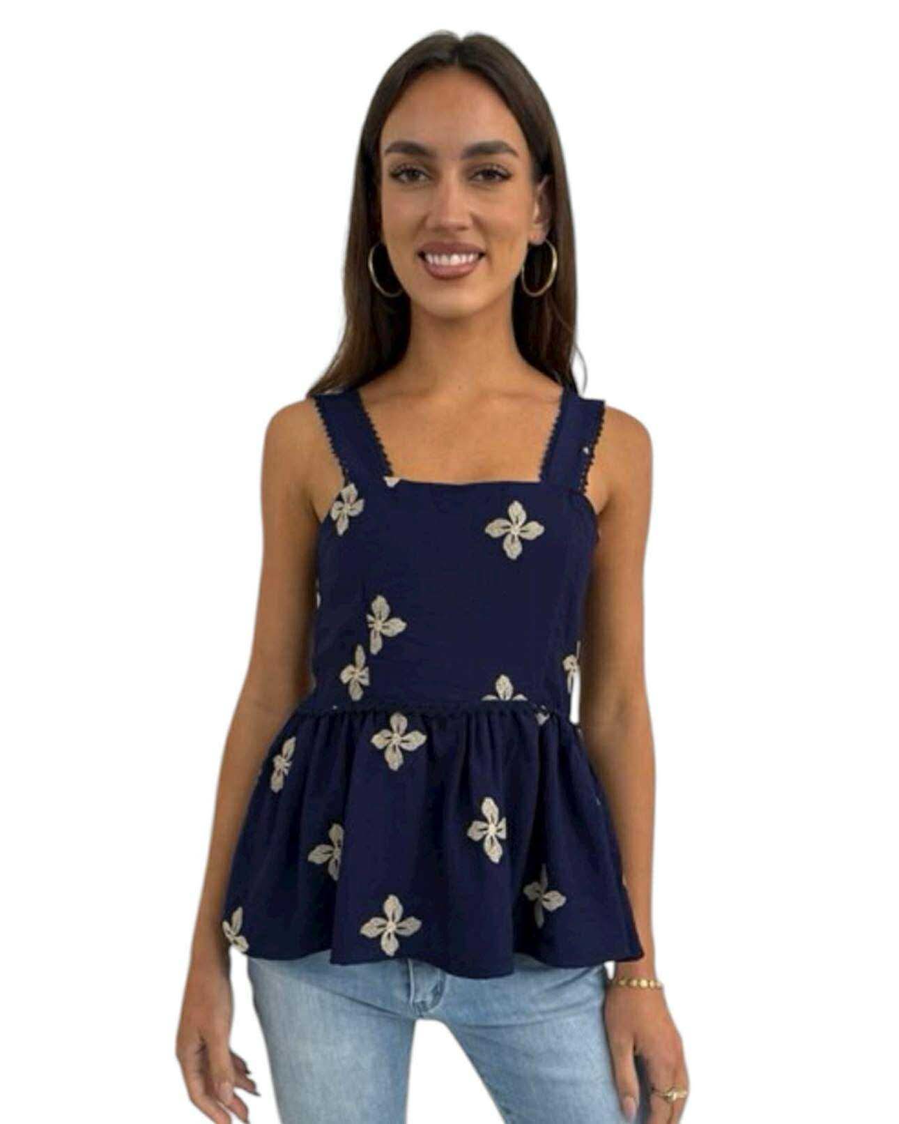 ‘Kelly' Peplum Top - Navy