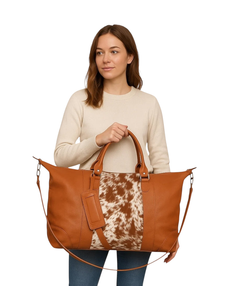 'Outback' Cowhide Weekender Duffle Bag - Tan