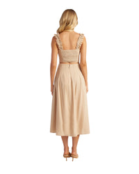 'Kaylee' Ruffle Detail Top & Skirt Set - Beige