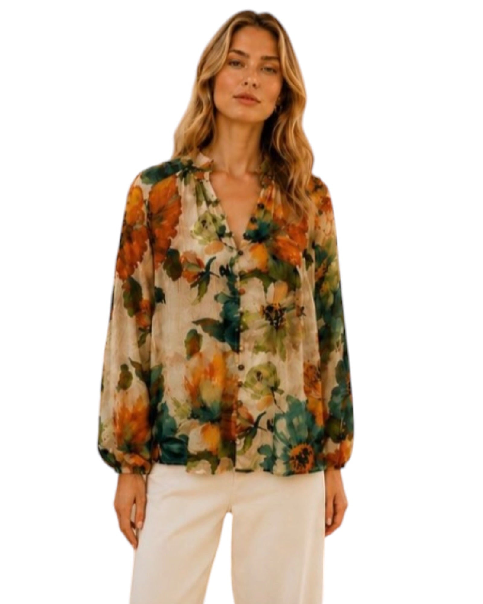 'Petria' Top - Green Floral