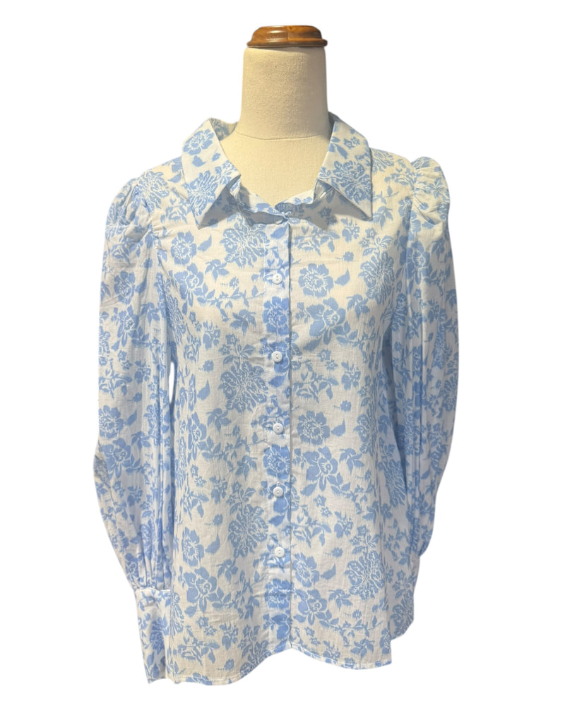 'Josie' Collared Blouse - Blue