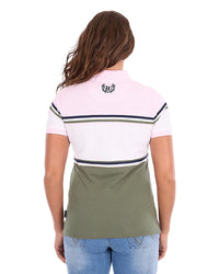 'Stephanie' Stripe Polo Shirt - Olive/Pink