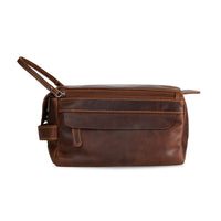 ‘Darwin' Leather Travel Wash Bag - Sandel
