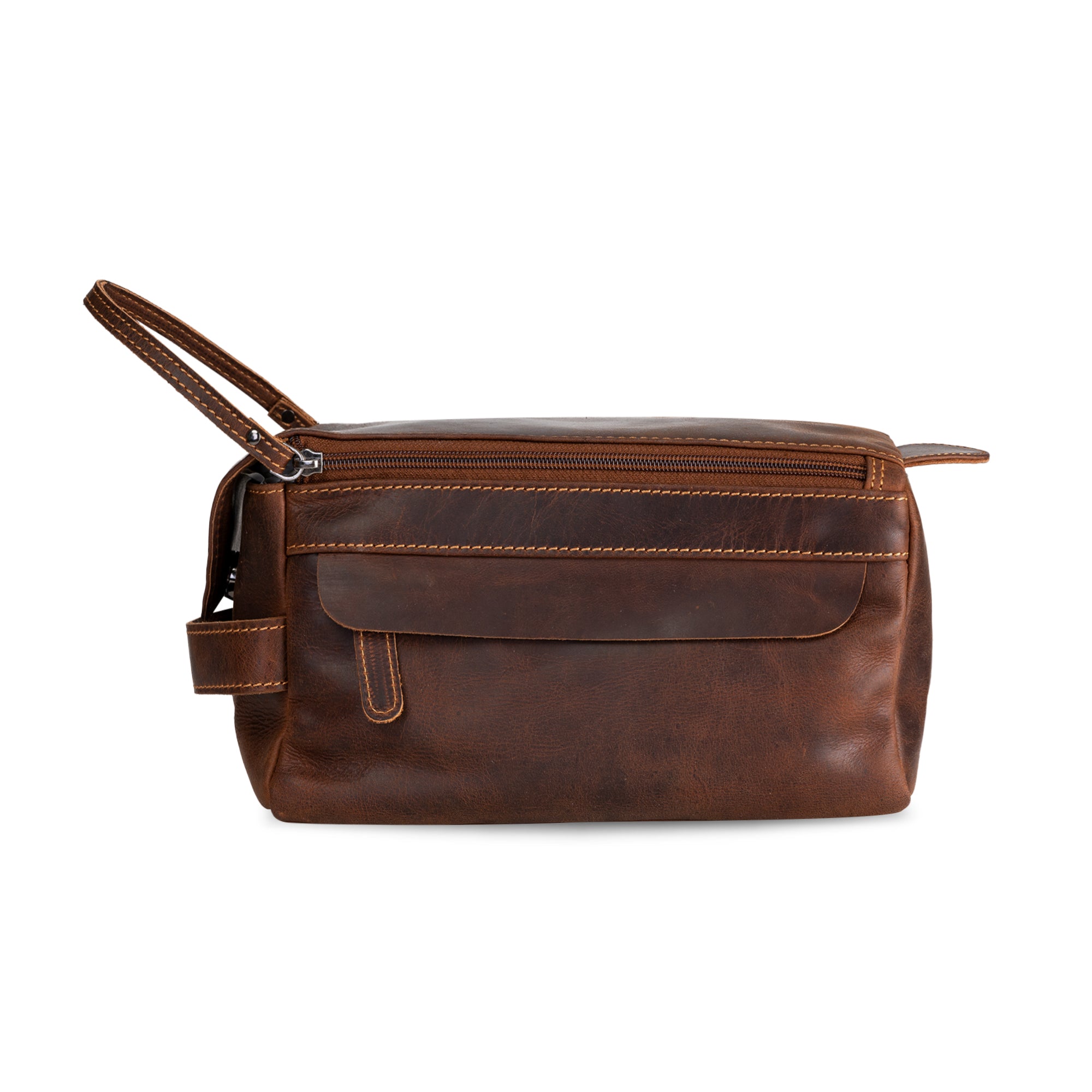 ‘Darwin' Leather Travel Wash Bag - Sandel