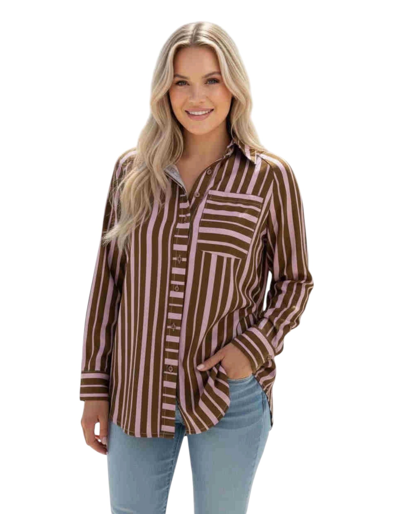 ‘Samaria' Stripe Top - Brown/Pink