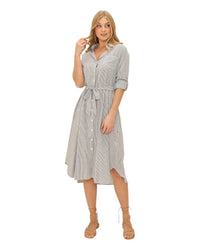 'Jenny' Stripe Shirt Dress - Grey