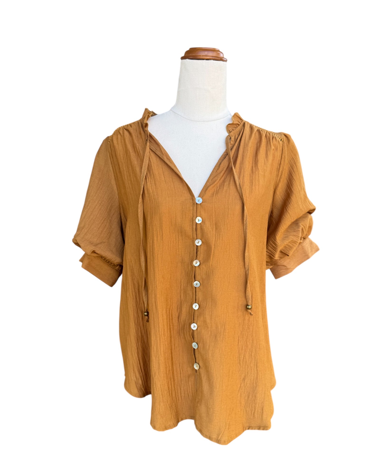 'Shannon' Puff Sleeve Top - Caramel