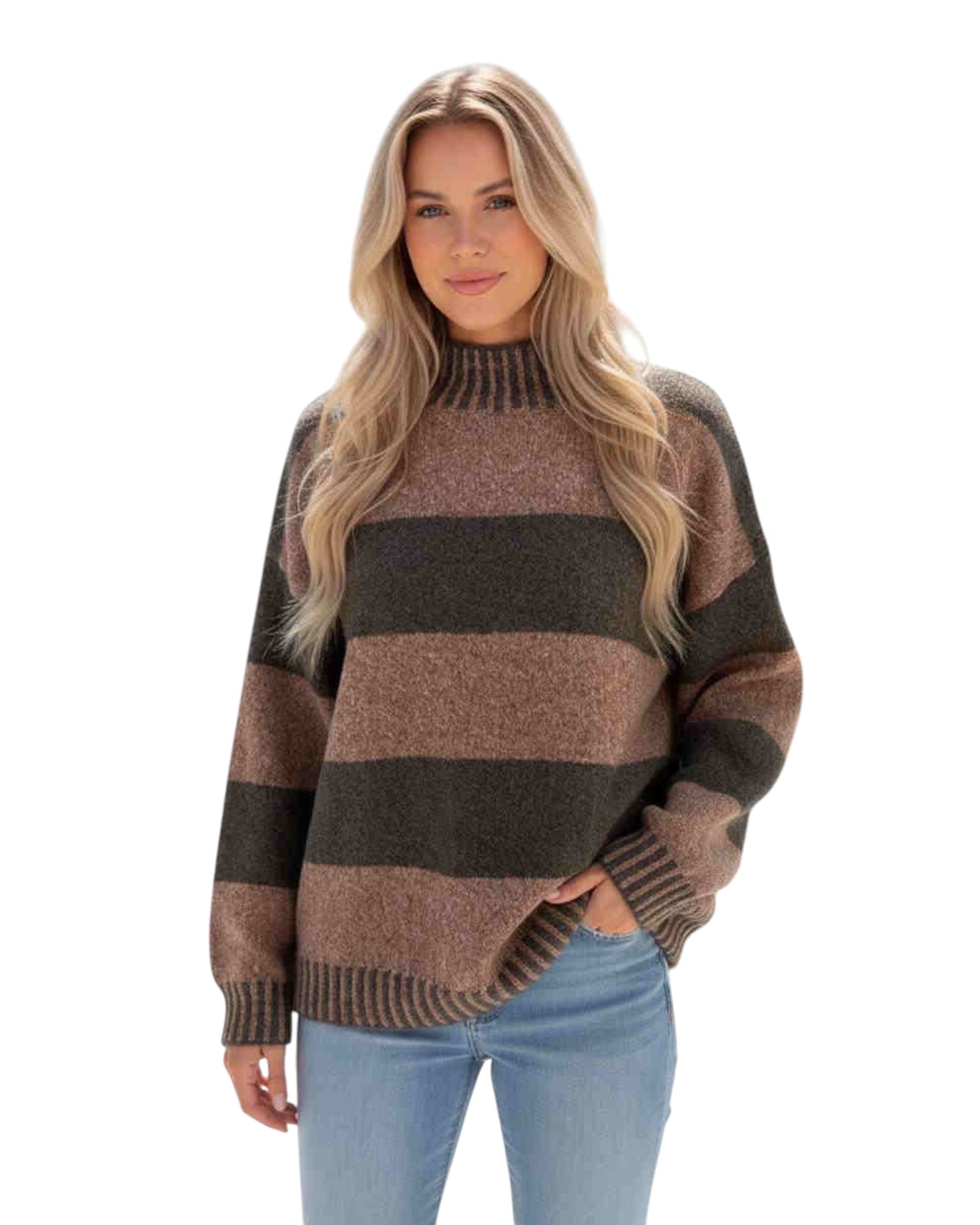 'Arlia' Stripe Knit - Tobacco/Choc