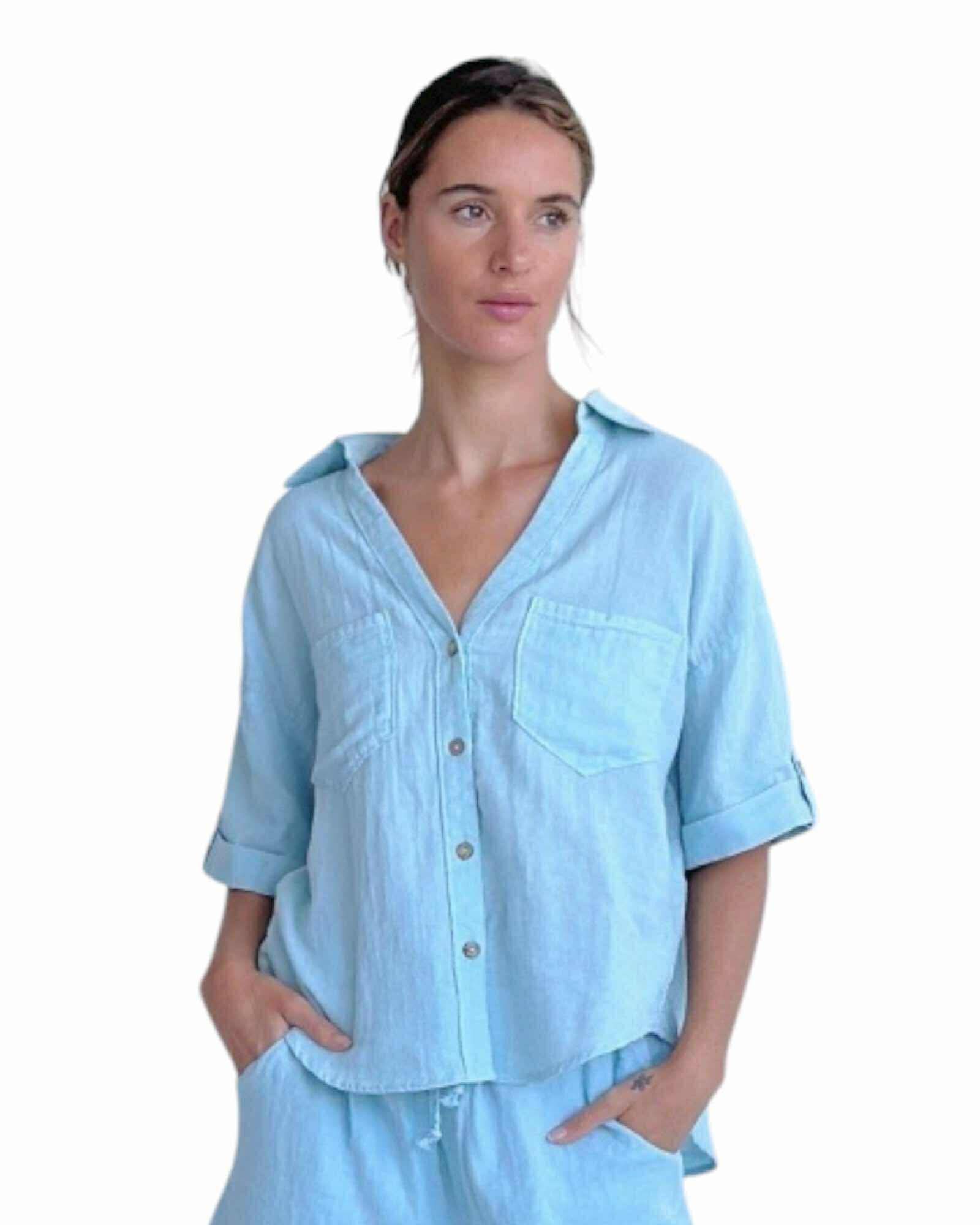 'Ronnie' Cotton Top - Sky Blue