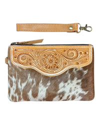 'Delungra' Tooled Leather Cowhide Clutch - Tan