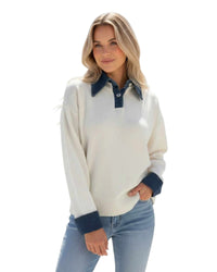 'Tahlia' Denim Collar/Cuff Knit - Beige