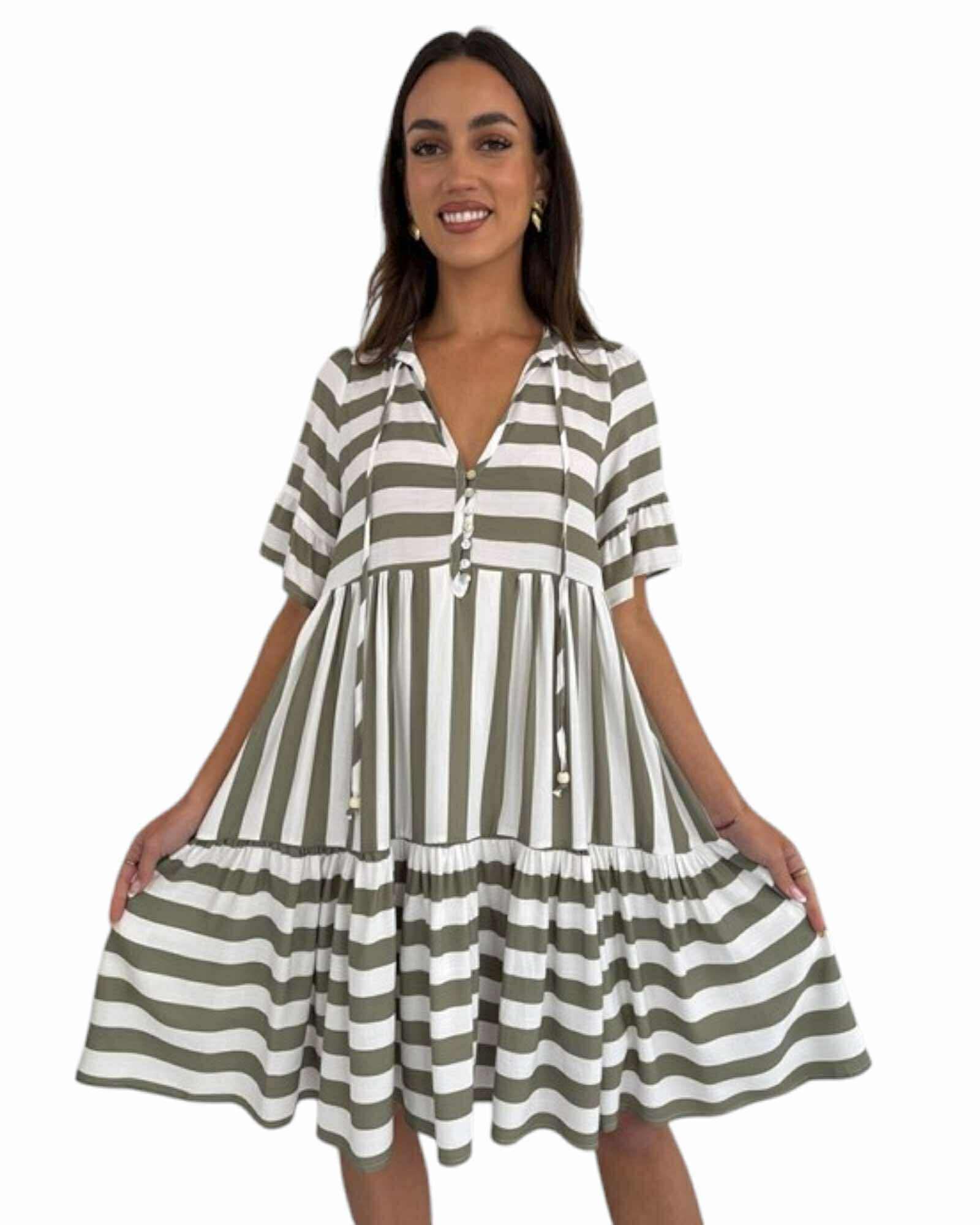 ‘Petrina' Stripe Dress - Green