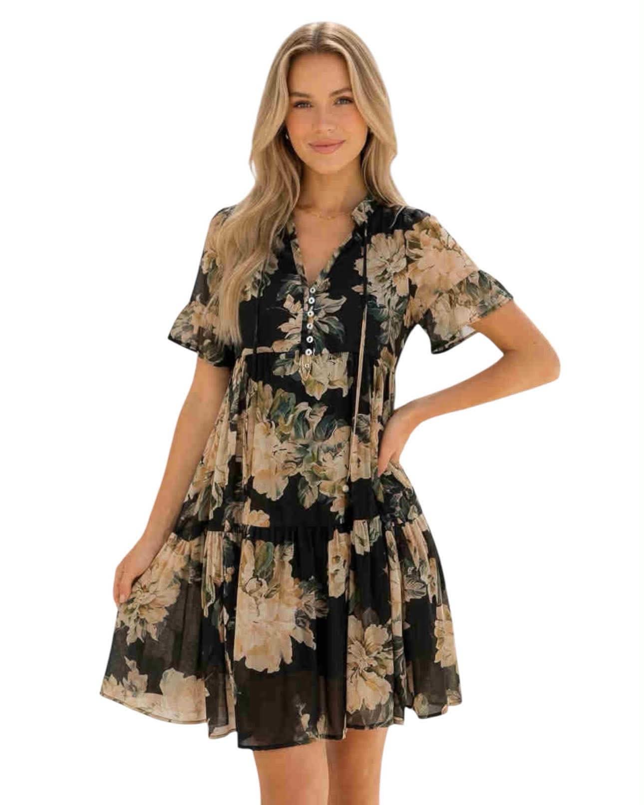 ‘Sarah' Floral Dress - Black