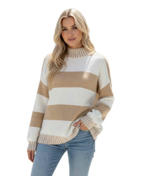 'Arlia' Stripe Knit - Caramel/Cream