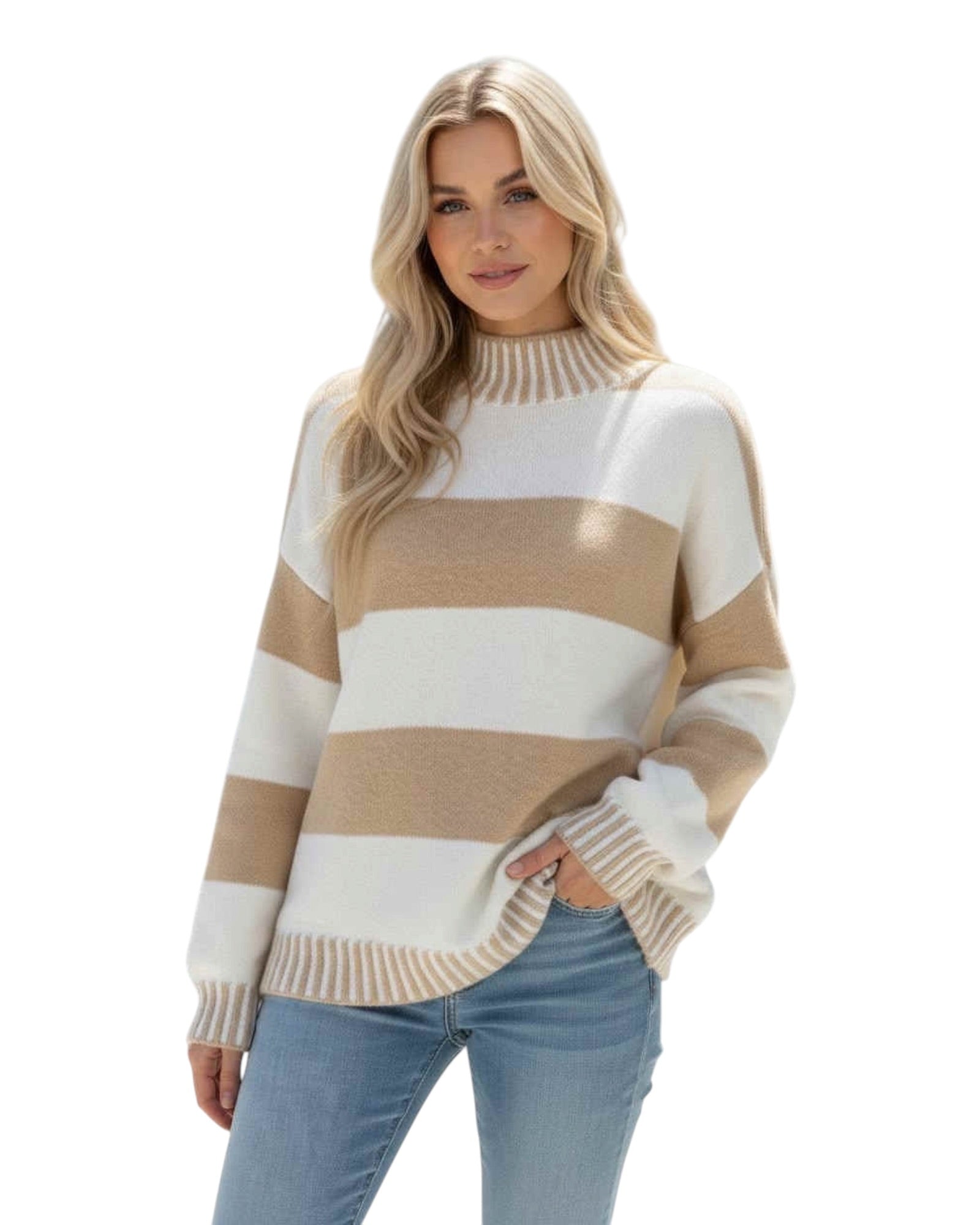 'Arlia' Stripe Knit - Caramel/Cream