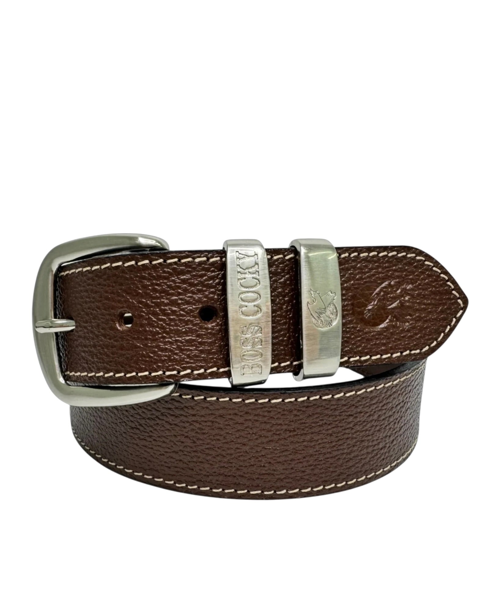 Muster 40mm Double Loop Leather Belt - Stitched Pebble Brown