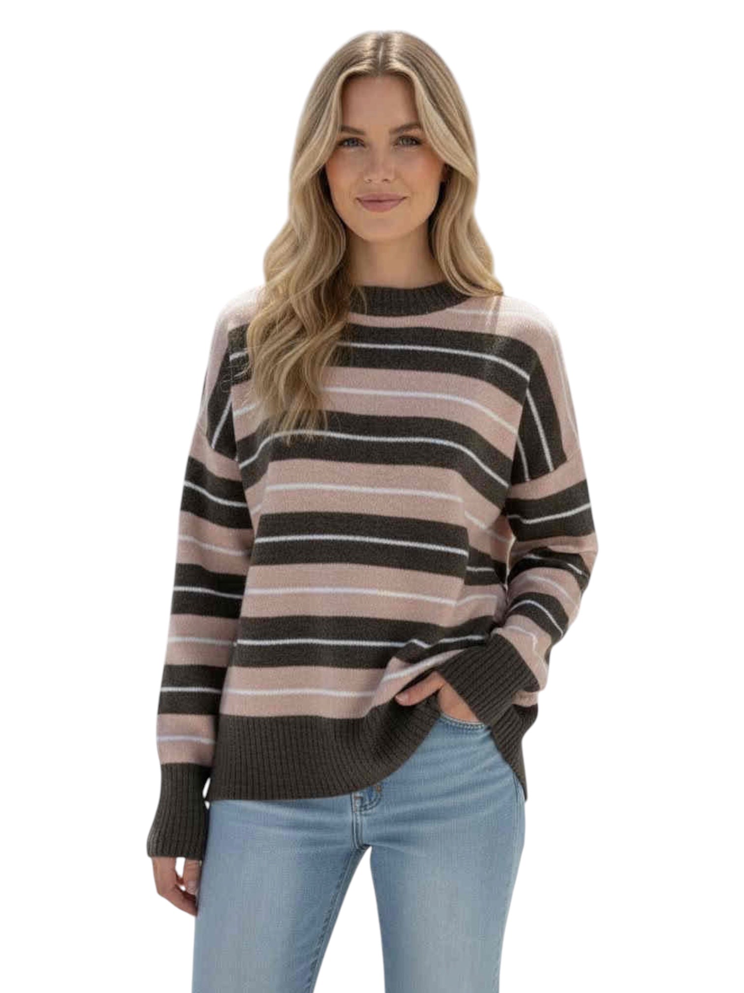 'Eve' Stripe Knit - Pink/Choc