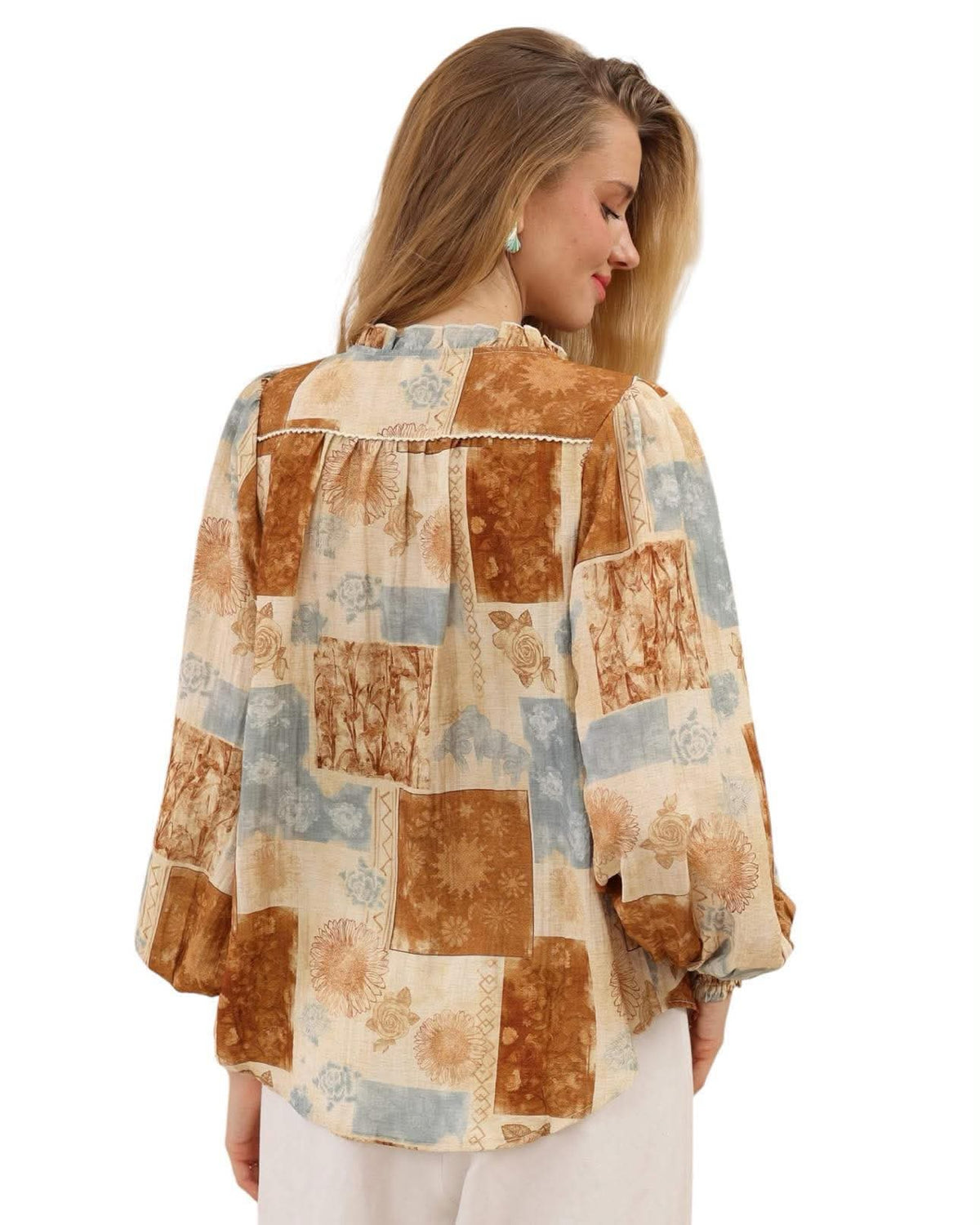'Kathryn' Top - Blue/Tan