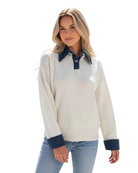 'Tahlia' Denim Collar/Cuff Knit - Beige