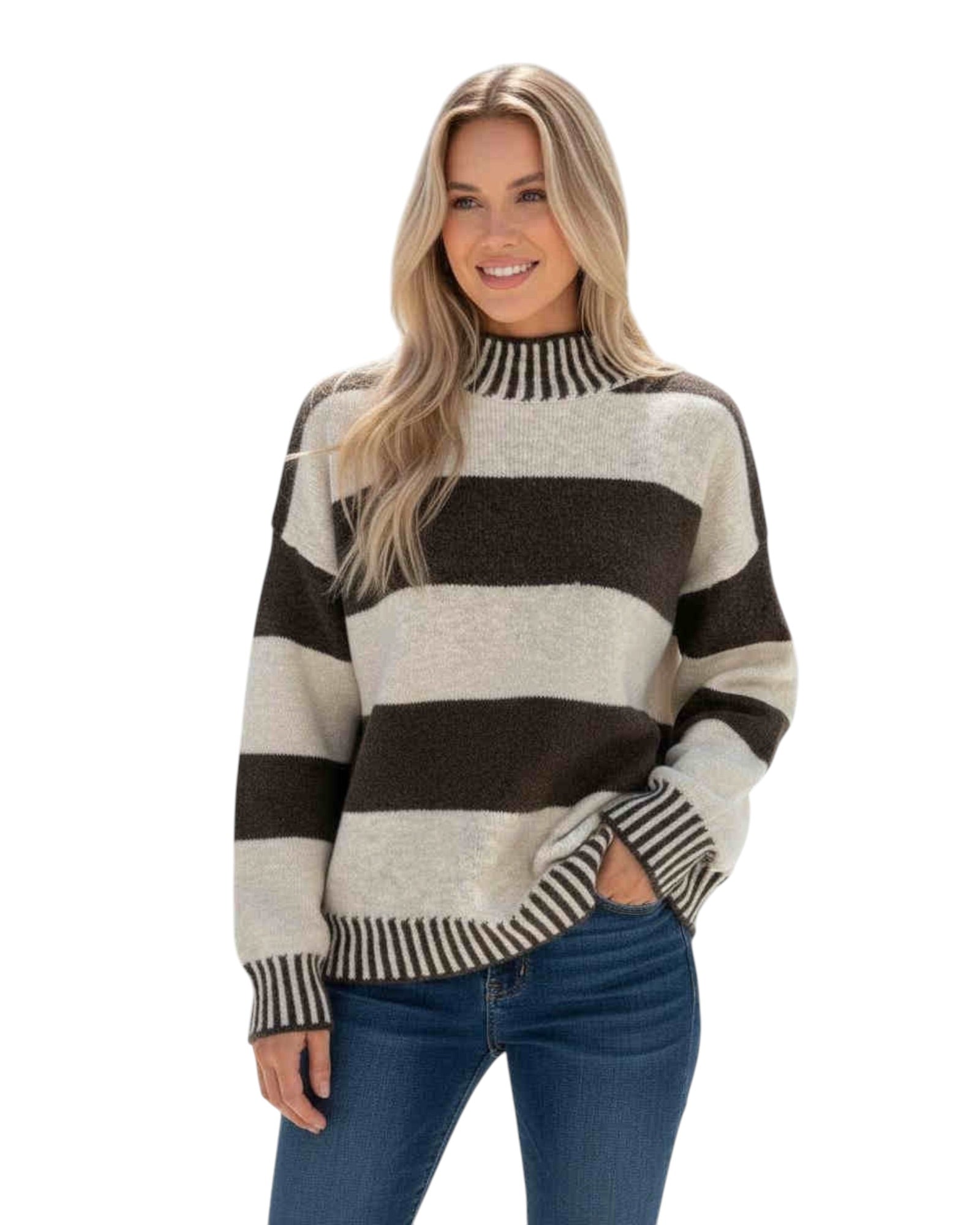 'Arlia' Stripe Knit - Choc/Cream
